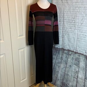 Peruvian Connection Baby Alpaca Silk Black Colorblock Knit Long Sleeve Dress S